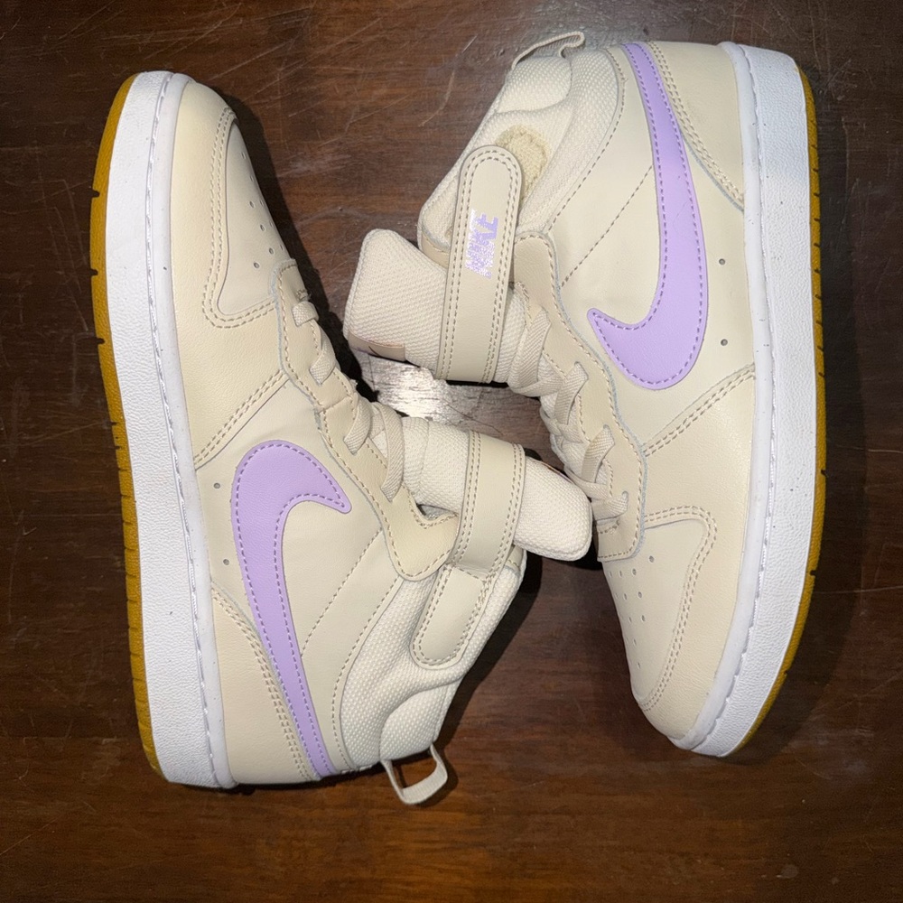 Nike Cream and Purple High-Top Sneakers
